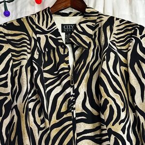 VTG CITY SILK Zebra Print Blazer Jacket Women's Size 10 Zipper Front Maximalist